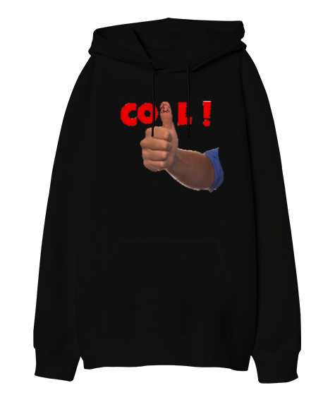 Tisho - Cool - Finger Smile Siyah Oversize Unisex Kapüşonlu Sweatshirt