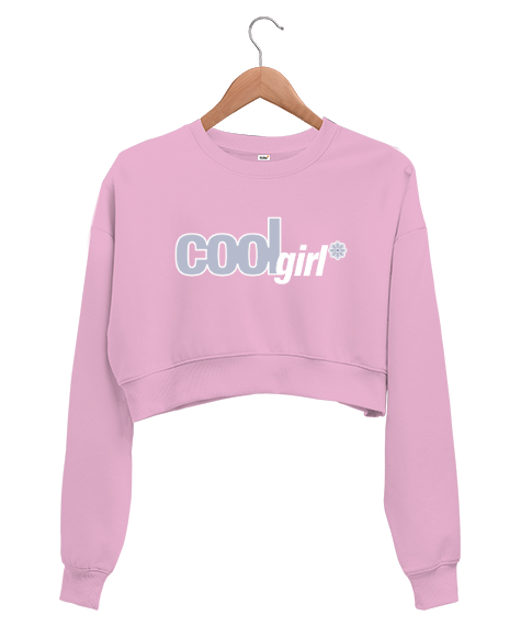 Tisho - Cool Girl Pembe Kadın Crop Sweatshirt