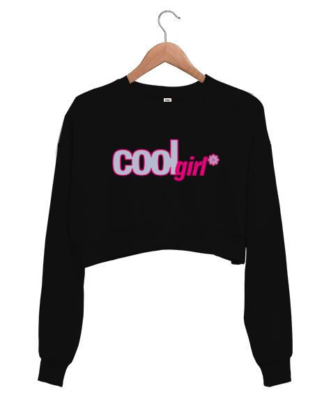 Tisho - Cool Girl Siyah Kadın Crop Sweatshirt