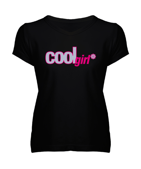 Tisho - Cool Girl Siyah Kadın V Yaka Tişört