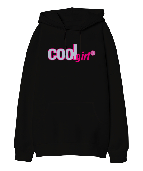 Tisho - Cool Girl Siyah Oversize Unisex Kapüşonlu Sweatshirt