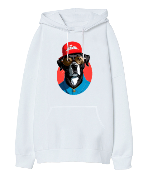 Tisho - cool köpek Beyaz Oversize Unisex Kapüşonlu Sweatshirt