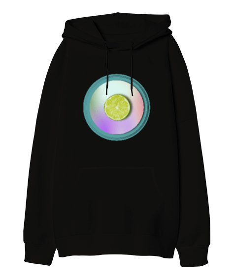 Tisho - cool lime Siyah Oversize Unisex Kapüşonlu Sweatshirt