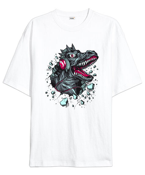 Tisho - Cool Monster Music - Canavar Beyaz Oversize Unisex Tişört