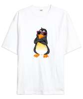 Cool Penguen Beyaz Oversize Unisex Tişört - Tisho