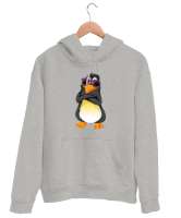 Cool Penguen Gri Unisex Kapşonlu Sweatshirt - Tisho
