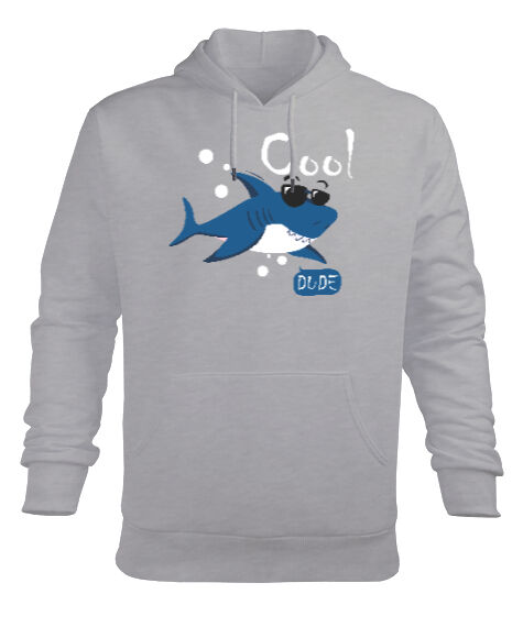 Tisho - Cool Shark Gri Erkek Kapüşonlu Hoodie Sweatshirt