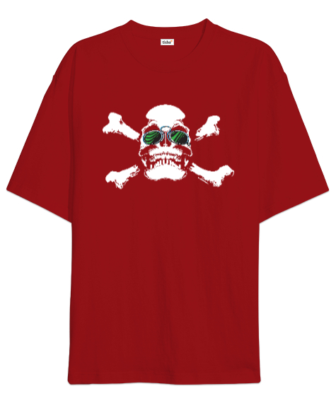 Tisho - Cool Skull - Kafatası Kırmızı Oversize Unisex Tişört