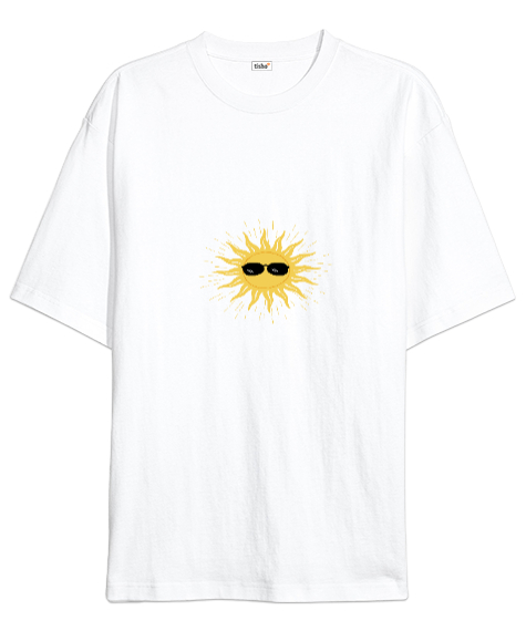 Tisho - Cool Sun Beyaz Oversize Unisex Tişört