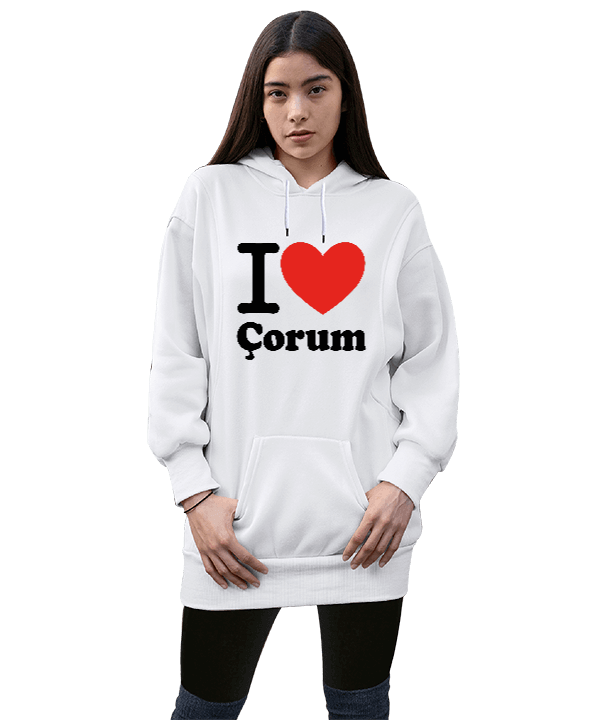 Tisho - Çorum Şehir İl tasarımlı Kadın Uzun Hoodie Kapüşonlu Sweatshirt