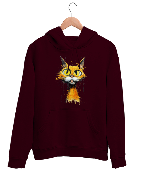 Tisho - Crazy Cat - Deli Kedi Bordo Unisex Kapşonlu Sweatshirt