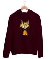 Crazy Cat - Deli Kedi Bordo Unisex Kapşonlu Sweatshirt - Tisho