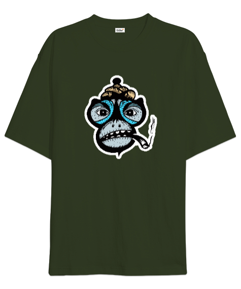 Tisho - Crazy Monkey - Şempaze - Maymun Haki Yeşili Oversize Unisex Tişört