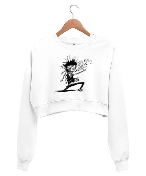 Tisho - Crazy Zombie - Çılgın Zombi Beyaz Kadın Crop Sweatshirt