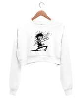 Crazy Zombie - Çılgın Zombi Beyaz Kadın Crop Sweatshirt - Tisho