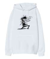 Crazy Zombie - Çılgın Zombi Beyaz Oversize Unisex Kapüşonlu Sweatshirt - Tisho