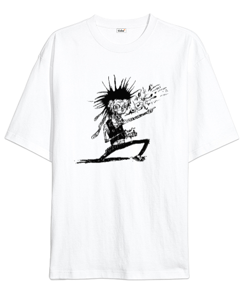 Tisho - Crazy Zombie - Çılgın Zombi Beyaz Oversize Unisex Tişört