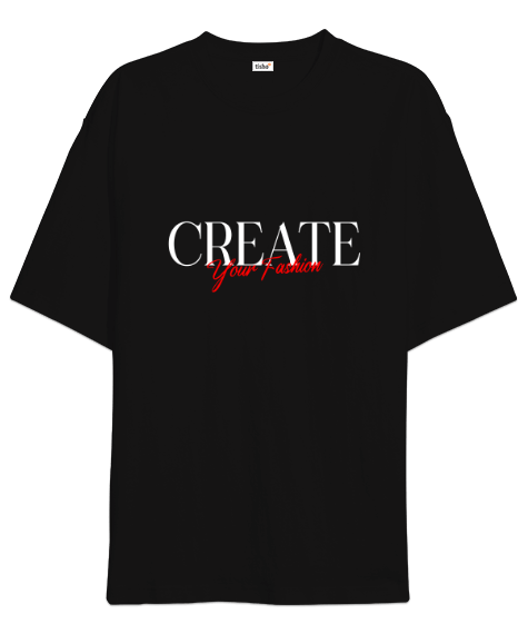 Tisho - Create Your Fashion Slogan Baskılı Siyah Oversize Unisex Tişört