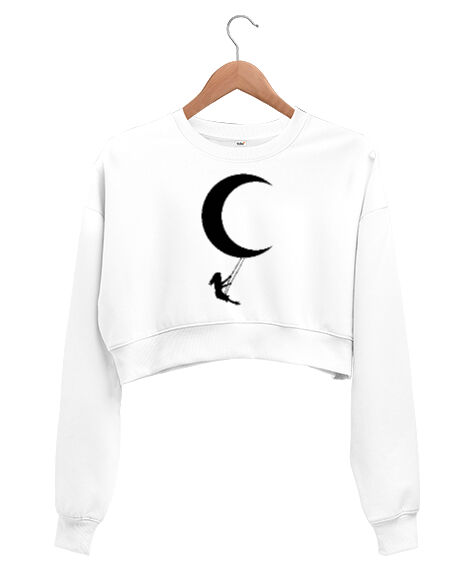 Tisho - Crescent Beyaz Kadın Crop Sweatshirt
