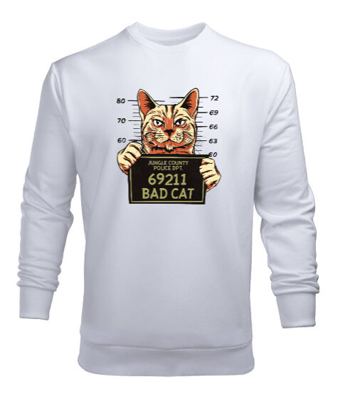 Tisho - Criminal Cat Beyaz Erkek Sweatshirt