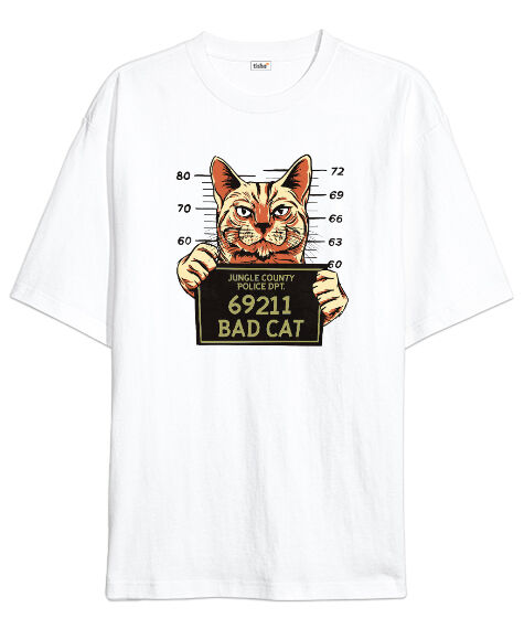 Tisho - Criminal Cat Beyaz Oversize Unisex Tişört