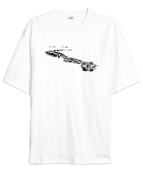 Tisho - Crocodile Beyaz Oversize Unisex Tişört
