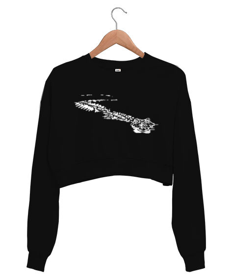 Tisho - Crocodile Siyah Kadın Crop Sweatshirt