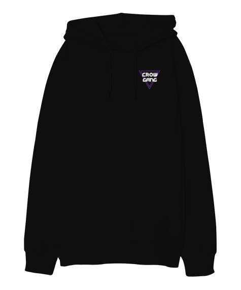 Tisho - Crow Gang Yazılı Overize Hoodie-Siyah Oversize Unisex Kapüşonlu Sweatshirt