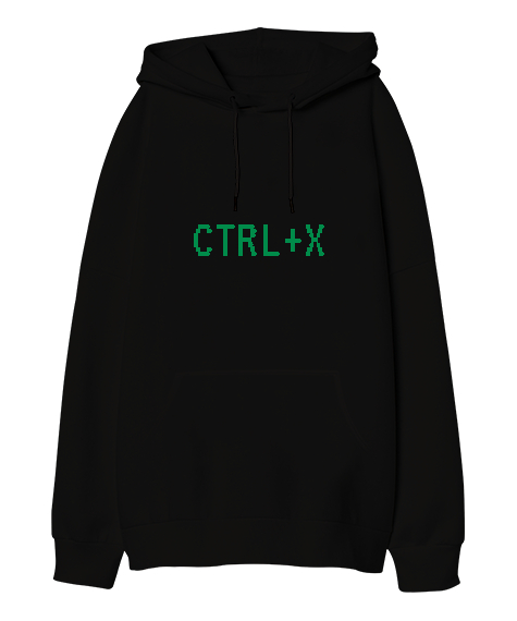 Tisho - CTRLX Baskılı Siyah Oversize Unisex Kapüşonlu Sweatshirt