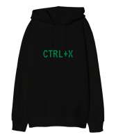 CTRLX Baskılı Siyah Oversize Unisex Kapüşonlu Sweatshirt - Thumbnail