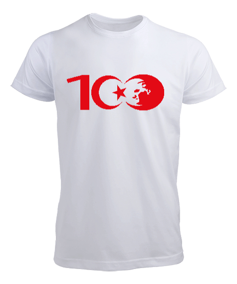Tisho - cumhuriyet 100 yaşında baskılı Beyaz Erkek Tişört