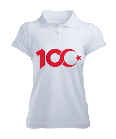 Tisho - Cumhuriyetimizin 100.Yılı Beyaz Kadın Polo Yaka Tişört