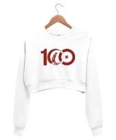 CUMHURİYETİN 100. YILI ANITKABİR GAZİ MUSTAFA KEMAL ATATÜRK TEMALI Beyaz Kadın Crop Sweatshirt - Tisho