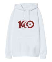 CUMHURİYETİN 100. YILI ANITKABİR GAZİ MUSTAFA KEMAL ATATÜRK TEMALI Beyaz Oversize Unisex Kapüşonlu Sweatshirt - Tisho