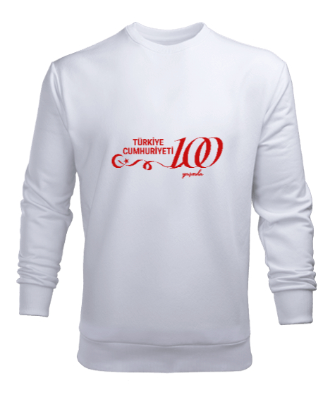 Tisho - Cumhuriyetin 100. yılı Beyaz Erkek Sweatshirt