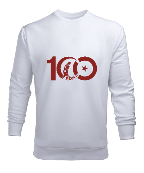 Tisho - CUMHURİYETİN 100. YILI GAZİ MUSTAFA KEMAL ATATÜRK TEMALI Beyaz Erkek Sweatshirt