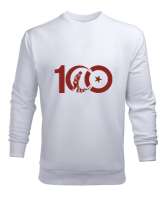 CUMHURİYETİN 100. YILI GAZİ MUSTAFA KEMAL ATATÜRK TEMALI Beyaz Erkek Sweatshirt - Tisho