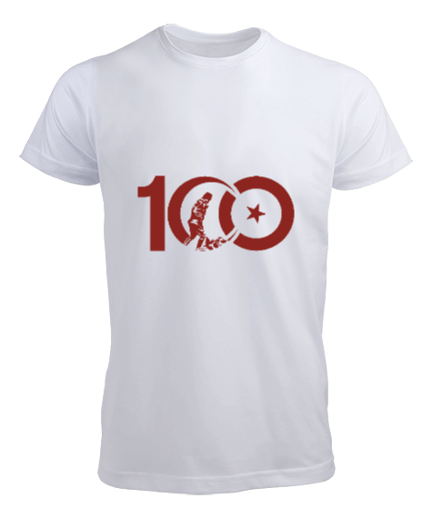 Tisho - CUMHURİYETİN 100. YILI GAZİ MUSTAFA KEMAL ATATÜRK TEMALI Beyaz Erkek Tişört