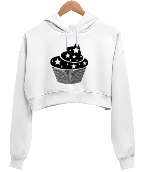 Tisho - Cupcake Figürlü Kadın Crop Hoodie Kapüşonlu Sweatshirt