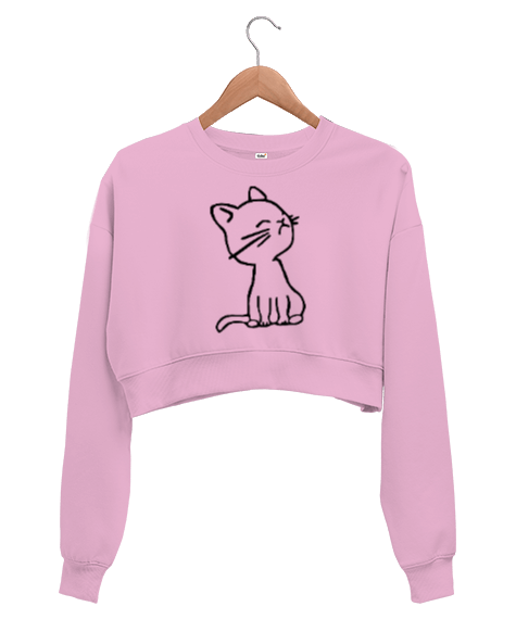Tisho - cute cat crop sweatshirt Kadın Crop Sweatshirt