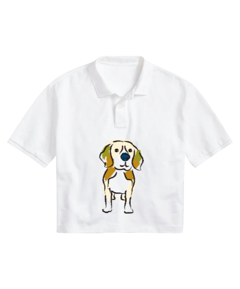 Tisho - Cute - Sweet Dog - Sevimli Köpek Beyaz Kadın Crop Polo Yaka Tişört