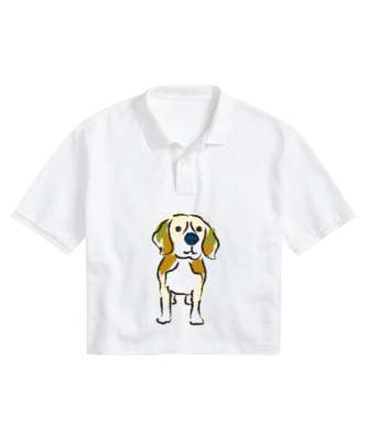 Cute - Sweet Dog - Sevimli Köpek Beyaz Kadın Crop Polo Yaka Tişört - Tisho