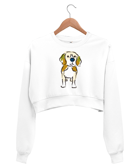 Tisho - Cute - Sweet Dog - Sevimli Köpek Beyaz Kadın Crop Sweatshirt