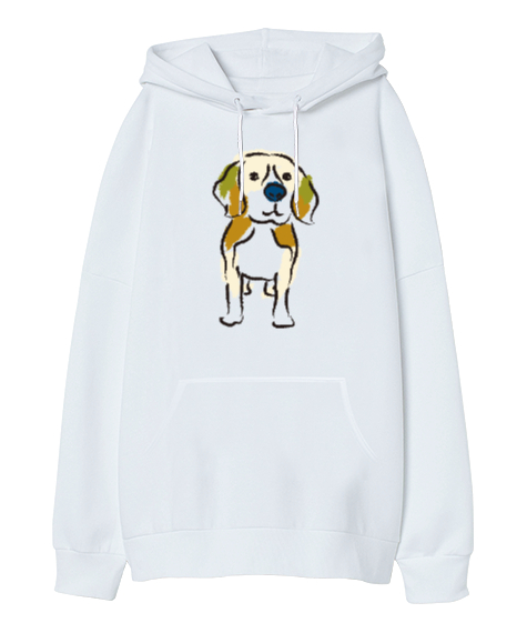 Tisho - Cute - Sweet Dog - Sevimli Köpek Beyaz Oversize Unisex Kapüşonlu Sweatshirt