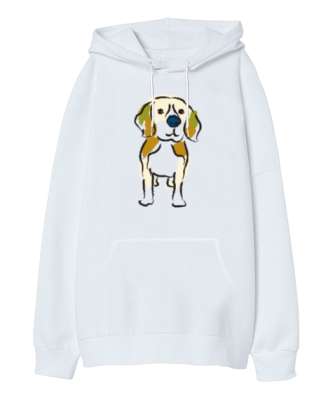 Cute - Sweet Dog - Sevimli Köpek Beyaz Oversize Unisex Kapüşonlu Sweatshirt - Tisho