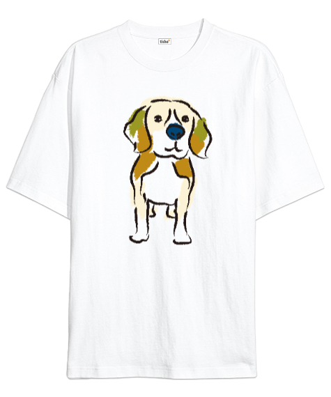 Tisho - Cute - Sweet Dog - Sevimli Köpek Beyaz Oversize Unisex Tişört