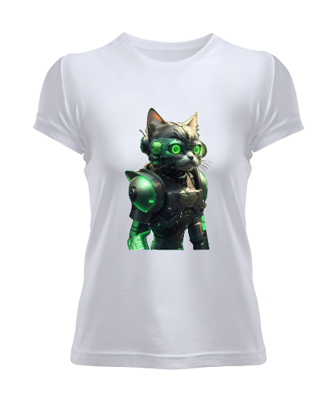 Tisho - cyber cat siber kedi Beyaz Kadın Tişört