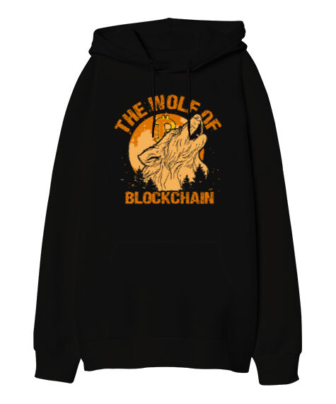 Tisho - Cyripto Blockchain Siyah Oversize Unisex Kapüşonlu Sweatshirt