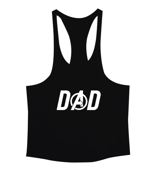 Tisho - Dad Avengers, Babalar Günü Baskılı Siyah Erkek Tank Top Atlet