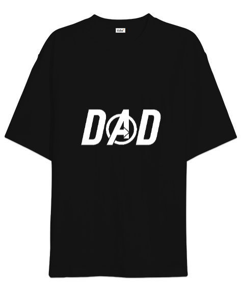 Tisho - Dad Avengers, Babalar Günü Baskılı Siyah Oversize Unisex Tişört